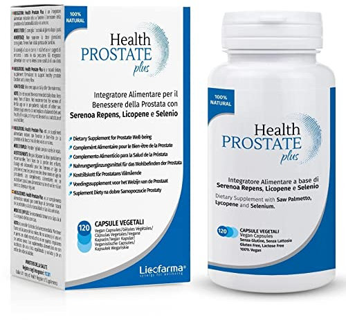 Health Prostate Plus - Suplemento para próstata y tracto urinario con Serenoa repens, licopeno y selenio - Bote de 120 cápsulas vegetales (sin dióxido de titanio y otros colorantes)