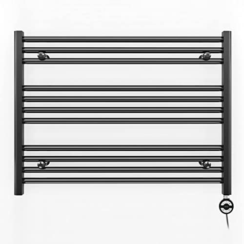 Myhomeware 900mm Wide Black Electric Bathroom Heated Towel Rail Thermostatic Warmer Radiator Precise Control (900 x 600 mm (BTU: 1435))