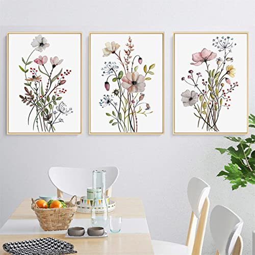 Sarah Duke 3er Set Vintage Poster, Aquarell Blumen Pflanze Bilder, Ohne Rahmen Leinwand Wandbilder, Kunstposter für Schlafzimmer Büro Wanddeko (40 x 50 cm)