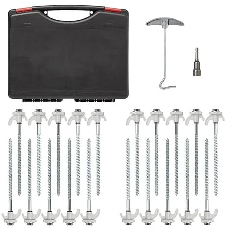 20 Zeltheringe Schraubheringe Stahl Camping 20 cm im Koffer mit Steckschlüssel Nuss Zeltpflöcke Zeltnägel Erdnägel Erdanker Bodenanker