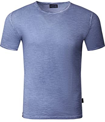 Reslad T-Shirt Herren Rundhals verwaschene Baumwolle Vintage Optik Sommer Shirt Männer RS-5040 Indigo-Blau XL