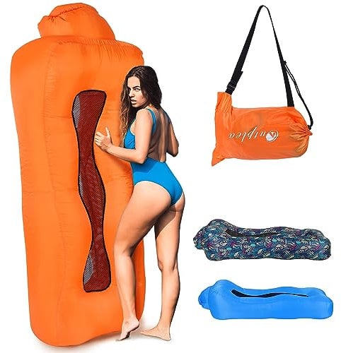 Outplea Aufblasbares Sofa für Land und Wasser, Luftsofa Faltbar Leicht, Aufblasbare Couch mit Tasche, Camping Sofa Für Garten Strand Picknick, Outdoor und Indoor, Orange