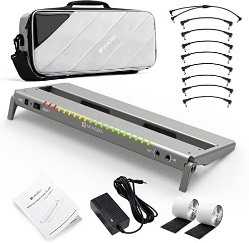 Pedalera de guitarra Vangoa con fuente de alimentación aislada incorporada, VPPD-S, pedalera de guitarra eléctrica portátil pequeña y plegable de aluminio con bolsa de transporte, 1,3 kg, gris