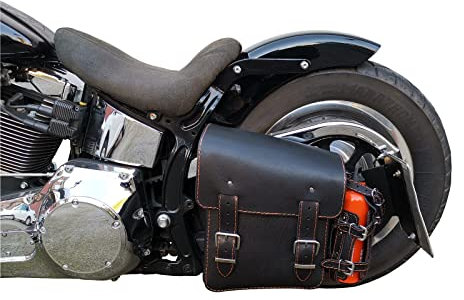 ORLETANOS Seitentasche Hulk schwarz & orange kompatibel mit Harley Davidson Softail Heritage Breakout Fat Bob Street Bob Starrahmen HD Leder Hecktasche