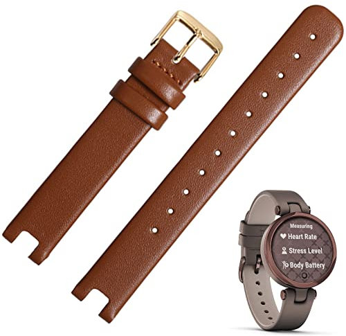 Miimall Leder Armband Kompatibel mit Garmin Lily Armband, Premium Echtleder Armband Garmin Lily Uhrenarmband für Frauen [Edelstahlschnalle] Verstellbares Damen Ersatzarmband für Garmin Lily-Braun