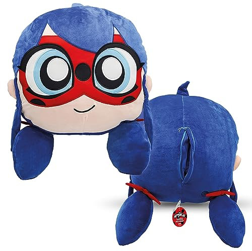 Miraculous Ladybug - Huggie Hideaway, 40cm Plüschkissen, extra weiches Plüschspielzeug, für Kinder, mit Einer großen geheimen Reißverschlusstasche auf der Rückseite (Wyncor (Ladybug)