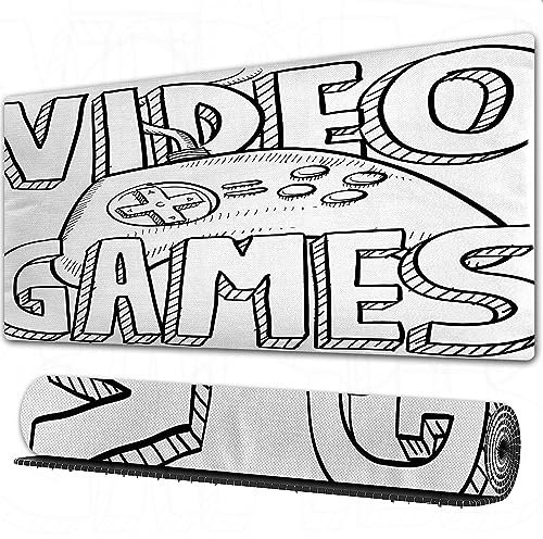 Gaming Mousepad XXL Videospiele im Doodle-Stil Typografie Entwerfen Sie eine Controller-Sk rutschfest und Wasserabweisend Mauspad Groß - Mouse Pad XXL Gaming Schreibtischunterlage PC Zubehör Gaming.