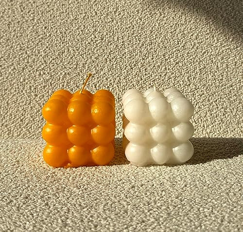 Duftkerze Bubble - Soja-Kerzen für Heimdekoration, dekoratives Kerzen-Set, Würfelblasenkerzen, handgefertigte dekorative Kerze (Orange und Weiß, 2 Stück)