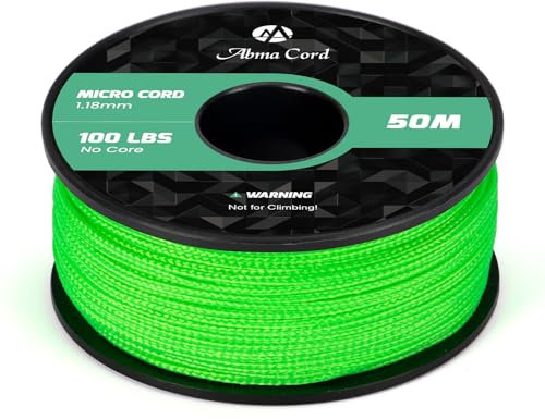 Abma Cord Micro Cord 1,18 mm Paracord 50M Spule Micro Schnur Polyester Micro Seil - Max. 45kg (100lbs) - Neon Grün