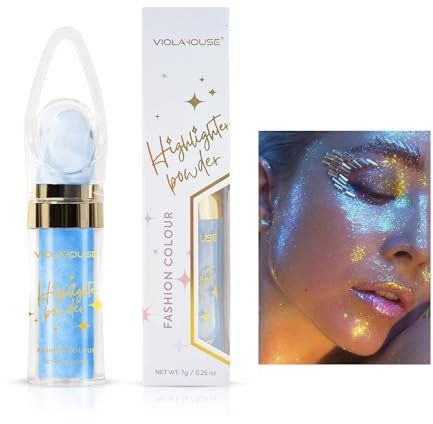 VIOLA HOUSE Gesicht Highlighter Powder Stick, Körper Haar Schimmer Glitter Puder, für Aufhellung Gesicht Körper Lippen Makeup Kit. (Blau)