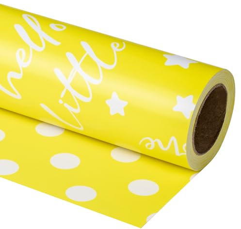 RUSPEPA Wende-Geschenkpapierrolle – Babygelbes Muster, ideal für Babyparty, Geburtstag, Party – 44,5 cm x 10 m