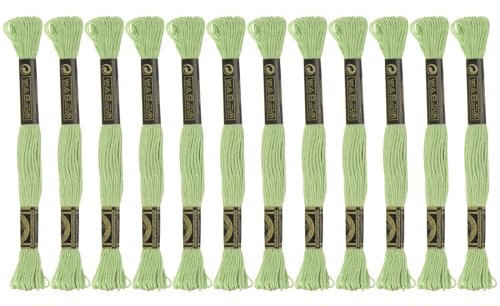 sourcing map 12 Stränge Stickgarn à 8m Lang Baumwolle Thread für Stickprojekte Armbänder Basteln Embroidery Kreuzstich Häkeln (Hellgrün)
