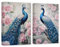 CXHOSTENT 2 Panels Blauer Pfau Leinwand, Wandkunst Tiere Gemälde Druck Eleganter Pfau und Rosa Blumen Bilder Wohnzimmer Dekor Rahmen (Pfau - 3, 30x40cmx2Pcs)