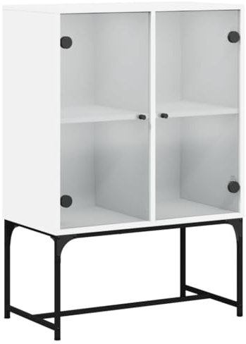 vidaXL Beistellschrank, Kommode mit Glastüren, Sideboard mit Stauraum, Schrank Anrichte Vitrine für Wohnzimmer, Vitrinenschrank Standschrank, Weiß