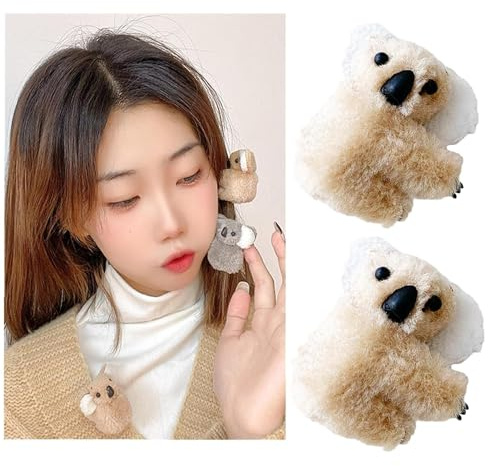 2 pinzas de pelo de koala de felpa, lindas pinzas de pelo de animales de peluche, pinzas de pelo de oso koala, pinzas irregulares para el cabello, accesorios para el cabello para mujeres y niñas,