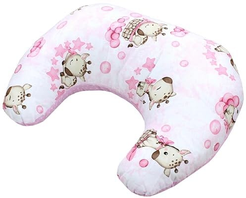 TupTam Baby Stillkissen Klein mit Baumwoll-Bezug, Farbe: Giraffe/Punkte/Rosa