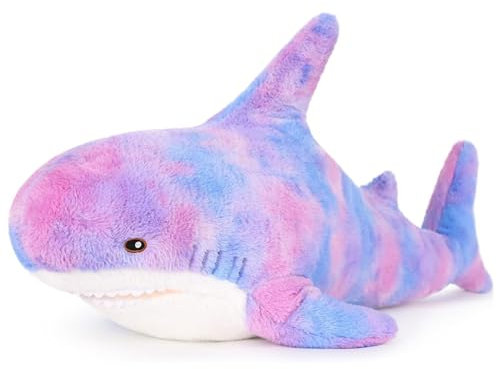 Herfair Plüschtier Wal Hai Großes Kuscheltier Weich Plüsch Spielzeug Umarmungskissen Tier Kissen Dekokissen Bequemes Schlafkissen für Kinder Erwachsene GeburtstagGeschenke (Regenbogen A,95cm)