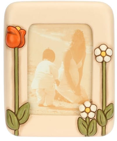 THUN, Portafoto in Ceramica Decorata a Mano, Versione Grande, Linea Happy Country, Idea Regalo per la Casa, 20.4 x 25 cm, Spazio Foto 12 x 17 cm