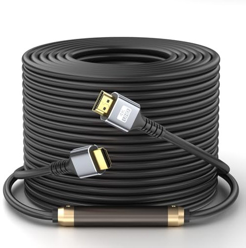 looyotul 4k Cable HDMI 25m de Ultra Alta Velocidad HDMI 2.0 Cable 4K@60Hz Conector Dorado 18gbps, Cable HDMI 3D Arc ethernet,Para Computadoras,Proyector,Monitoreo,HDTV,Xbox,PS4/PS5 (Plateado)