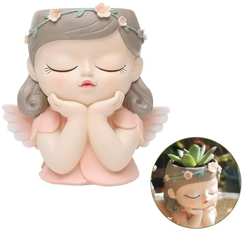 Les-Theresa Pot de Fleurs Visage, Pot Fleur Visage avec Trous de Drainage, Pot Plante Intérieur Visage en Forme de Fille, pour Faire Pousser des Plantes Grasses ou des Fleurs (Prière)
