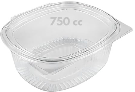 marketcaffe 100 Vaschette per Alimenti Usa e Getta con Coperchio Ovali Trasparenti in Pet Misura Contenitori con Coperchio Unito Trasparente Chiusura ermetica MADE IN ITALY (750 cc)