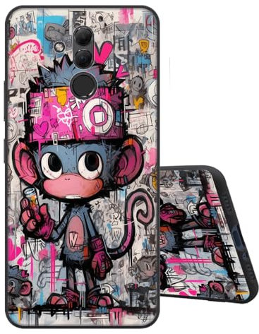 Sinyunron Hülle Kompatibel mit Huawei Mate 20 Lite Handyhülle Silikon Schwarz Matte Rückseite mit Muster,Weiche Stoßfest Kratzfest Schlanke Softschale TPU Schutzhülle,AFFE