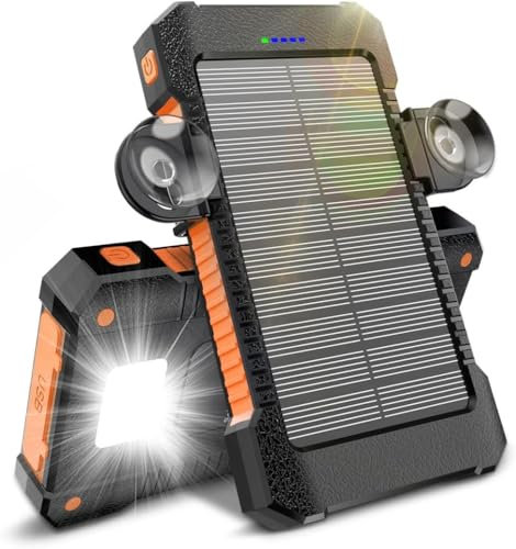 Solar Power Bank 26800 mAh with Suction Cup Holder, Solar Charger External Batteries 3 USB Ports with Torch Light/SOS/Strobe Waterproof Outdoor Power Bank for Phone