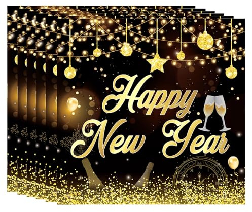 JULMELON 40 Stück Silvester Servietten Deko 2027 Happy New Year Servietten | 33 x 33 cm, 3-lagig, Papier Silvester Deko 2027 Schwarzes Gold für Neujahr Party Tischdeko Dekoration