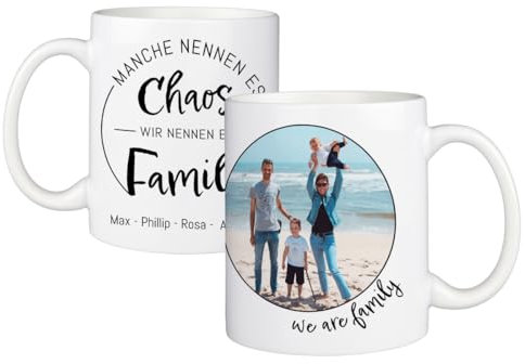 ORWO Fototasse | 325 ml Keramik-Tasse mit Foto personalisiert | individuell selbst gestalten | Bedruckung: handmade in Germany | weiß, spülmaschinenfest (Chaos Familie, Vollformat)