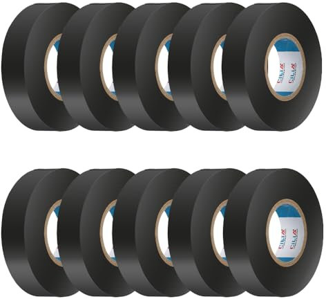 CILIA Nastro Isolante Elettrico 19mmx25m10 Pezzi PVC Riparare e Legare, Naastro Adesivo, 7 Colori Per Tensioni Fino a 6kv, Elettrici Professionali, Flessibile, Autoestinguent (Nero)