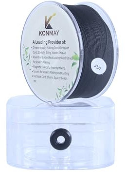 KONMAY Cordoncino in nylon satinato intrecciato da 1 mm, 84 m, nero, con custodia, per la creazione di gioielli, perline, nodi cinesi, kumihimo, macramè
