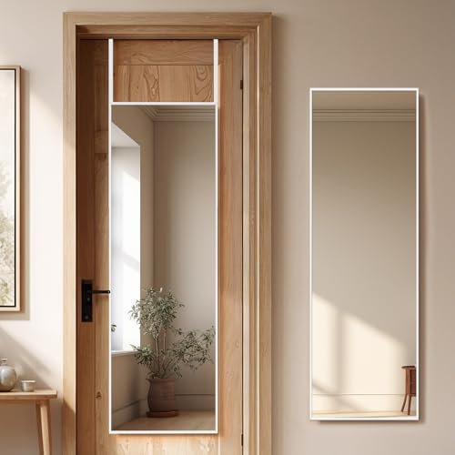 Warmiehomy Over Door Mirror Full Length, White Wall Mounted Mirror, 28x78cm Door Hung Mirror, Full Body Mirror with Metal Framed Long Mirror for Living Room or Dressing Bedroom