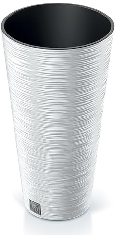 B2C Round FURU Style Look Textured Planter Tall Flower Plant Pot Indoor Outdoor Garden Decor Modern Elegant Patio Home (White, 300mm - 12)
