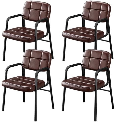 Yaheetech Besucherstühle Wartezimmerstühle Gästestühle mit Armlehne und Lehne, Konferenzraumstühle Wohnzimmerstuhl Polsterstuhl Esszimmerstuhl Kunstleder für Wohnzimmer, 4 Stück Braun