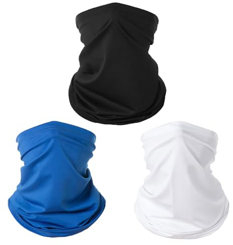 Bigoco Multifunktionstuch Schlauchschal Loopschal 3 Stück–Winddicht Halstuch Schal Bandanas Herren UV-Schutz 50+ Elastiche Atmungsaktiv Schnelltrocknend (Schwarz +Weiß+ Königsblau)
