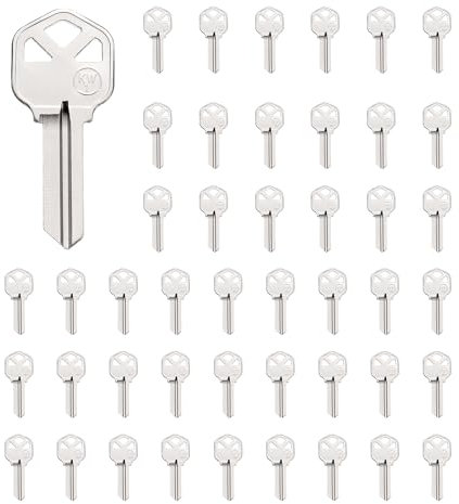 sourcing map 50pcs Key Blanks KW1 Brass Key Blanks Uncut Copper Structures for House Door Lock Replacement, Silver