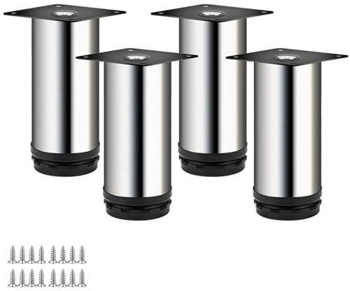 LRYELWA 4X Stück Verstellbar Möbelfüße Edelstahl Tischbeine Sofa Sockelfüße Metall Schrankfüsse Ersatz Stützfüße für Couchtisch Schreibtisch Bett Nachttisch Lowboard,mit Schrauben,Silber (8cm)