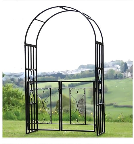 Generisch Rosenbogen Aus Rankgitter Rosenhilfe,Gartenbogen Rankgitter Metall Mit Tür,Rosen Torbogen Spalier Für Kletterpflanzen,Rankbogen Kletterer,HxBxT: 210 X 114 X 52 cm,Schwarz