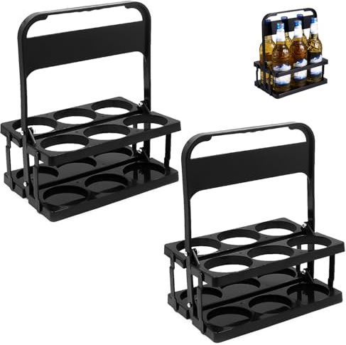 Tongboke 2 Stück Flaschenträger 6 Flaschen, Schwarz, Kunststoff, Lochdurchmesser 7.8 cm, Zusammenklappbar, Stabiler Halt, Geeignet für Party, KTV, Bar, Restaurant (27.2 × 18 × 33 cm) (Einheitsgröße)