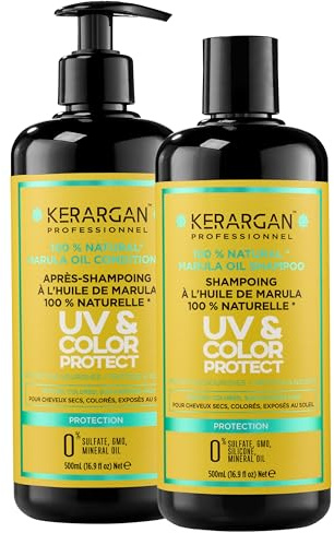 KERARGAN - Marulaöl Duo Shampoo & Conditioner mit Farbschutz - 2x500ml | Shampoo und Conditioner reinigen, entwirren und helfen den Glanz gefärbter Haare zu bewahren