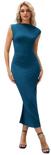 Sukiglam Vestito Donna Elegante Abito Lungo Sexy Senza Maniche Abiti Cerimonia Estivo Increspato Bodycon Maxi Vestiti con Spacco Gli Abiti da Cocktail Aderente Tubino per Sera Nozze Casual Festa
