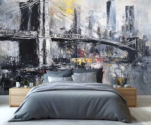 YXQAIED Brooklyn Bridge Wallpaper, Black and White City Bedroom Wallpaper, City Skyline Living Room Wallpapers, New York Large Wall Murals & Room Decor (Not Peel and Stick)