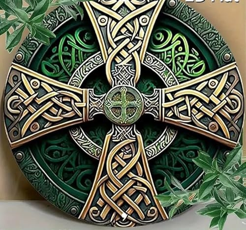 Generisch Keltisches Kreuz grün Metall Schild Wand-Deko Wikinger Wandbild wall