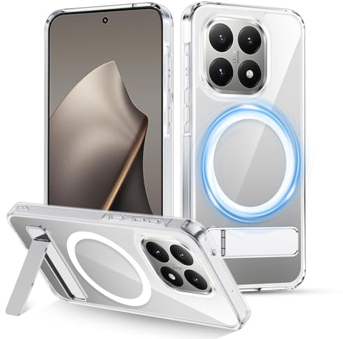 XTCASE für Xiaomi 15T Hülle Magnetisch kompatibel mit Magsafe, Transparent Handy Hülle mit Metall Ständer Stoßfest Handyhülle Kratzfest Hardcase, Durchsichtig