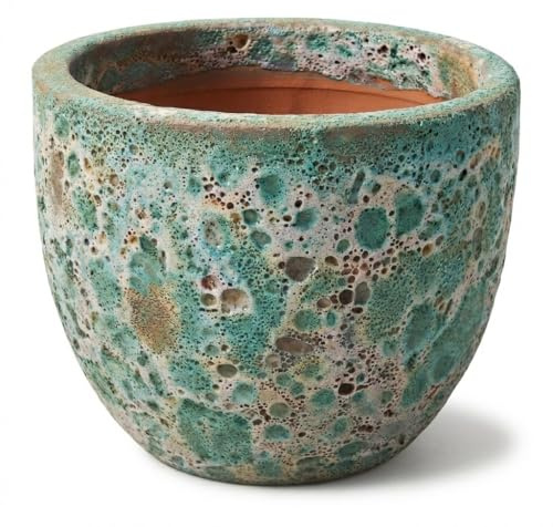 Teramico Pflanzgefäß Keramik rund frostfest (Lava Grün, 29cm x 23cm) | Runder Premium Blumentopf in echter Handarbeit. In vielen Größen & Farben ideal für Garten und Balkon kombinierbar.