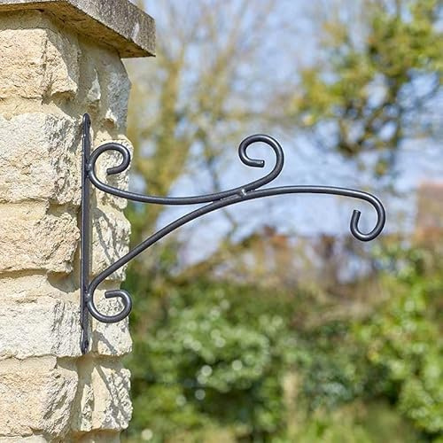 Garden Mile 18 Inch Heavy Duty Hanging Basket Bracket - Outdoor Metal Wall Mounted Plant Hanger- Round Decorative Garden Hook for Fence, Wall & Post Planters-Weather Resistant Hanging Hooks