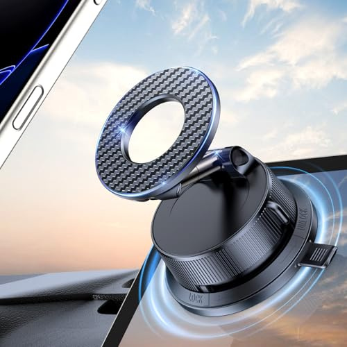 DigiHero Car Phone Holder Magnetic, Vacuum Suction Mobile Phone Holder for Cars, 360° Rotatable Foldable Mount Compatible with iPhone 17 Pro Max/16/15/14/13/12 Series & Other Smartphones, Black