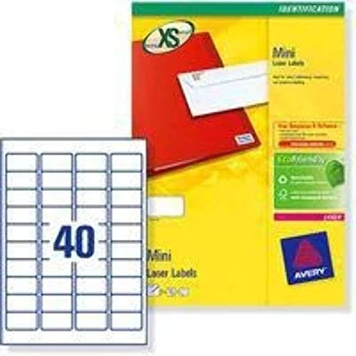 Avery JamFREE, Printable, Mini Multipurpose Labels, Customisable, 45.7 x 25.4 mm, White, 40 Labels per Sheet, 1000 Blank Labels per Pack (L7654-25)