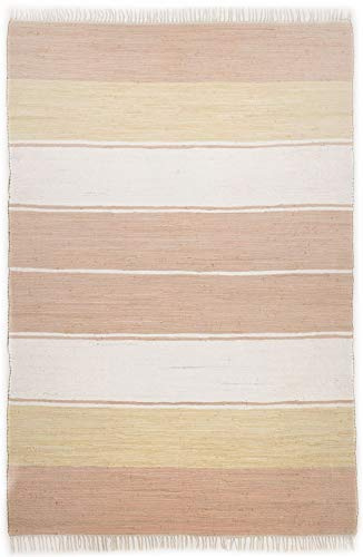 Dhurry | Fleckerl | Flachgewebe-Teppich aus 100% Baumwolle; handgewebt, waschbar, beidseitig verwendbar |120 x 180 cm; Farbe: Beige | Happy Design
