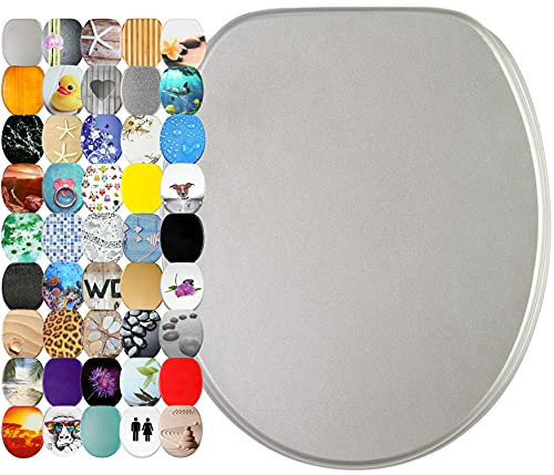 Sanilo Abattant WC, Grande sélection de lunettes de toilette, Finition de haute qualité, Charnières robustes, Fixation facile (Argent scintillant)